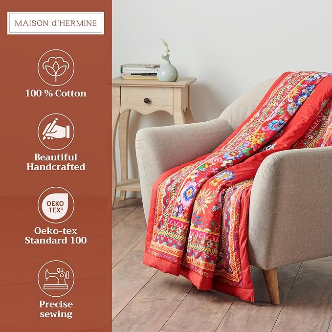 Maison d' Hermine Throw Blanket for Couch Lightweight Soft Warm Breathable Cotton Throw Blankets for Bed Girls Boys Women Men Gifts Sofa Travel Living Room Chair Bedding (50"x60", Happy Florals)
