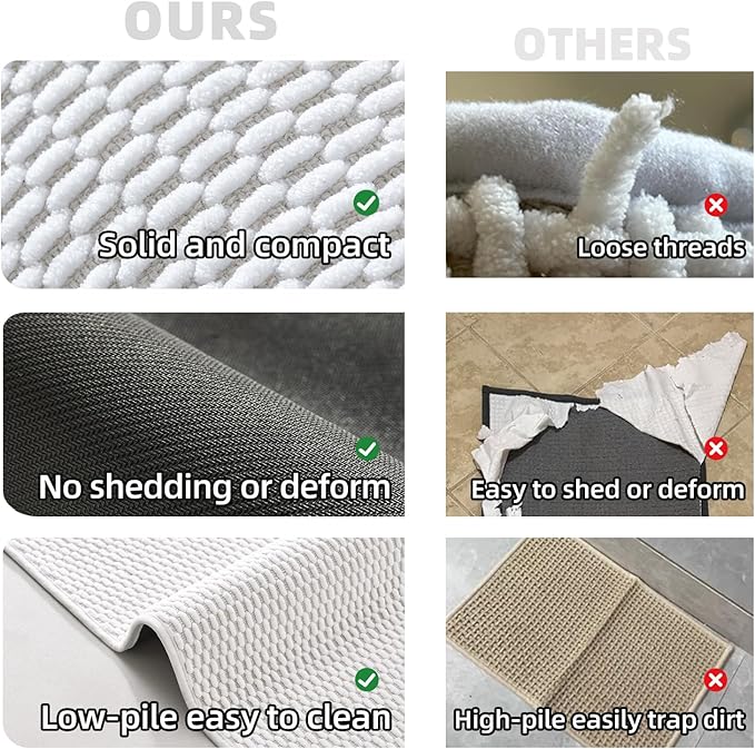 Bathroom Runner Rugs Non Slip Washable Chenille Bath Rug Super Absorbent Long Bath Mat Quick Dry Low Pile, White 24"x70