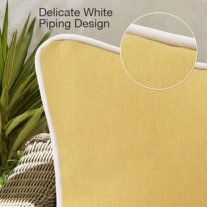 Decorative Outdoor Water Repellent Throw Pillows with Inserts, Set of 4, 20" x12" Pillows for Patio, Backyard, Bed, Couch, and Patio Furniture, Yellow