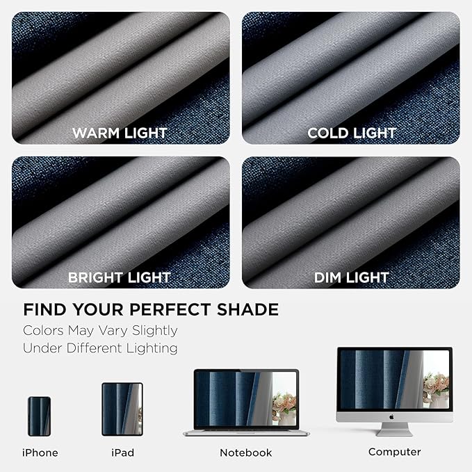 Joydeco Blackout Curtains 72 Inches Long 2 Panels Burg, Room Darkening Curtains for Bedroom, 100% Black Out Textured Thermal Drapes Privacy Protection 2 Panels Set(W52 x L72 Inch, Navy Blue)