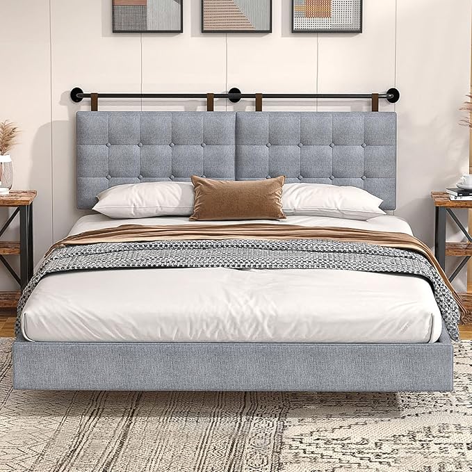 Headboard Queen Size Headboards for Adjustable Bed Tufted Upholstered Head Board Only Gray Headboards, Fabric Line Headboard in Modern Button Design Bedroom(Gray, Queen)
