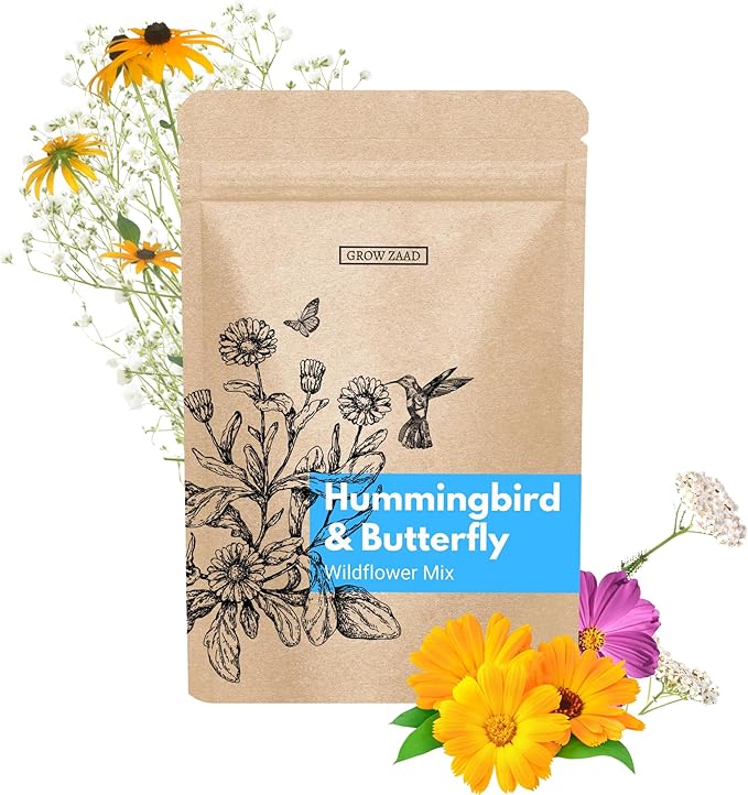 32,500~ Seeds - Bird & Butterfly Wildflower Pollinator Mix - Perennial & Annual Wild Flowers for Spring & Fall - Planting Outdoors for Hummingbirds & More - Lisianthus, Sunflower, Calendula, Yarrow