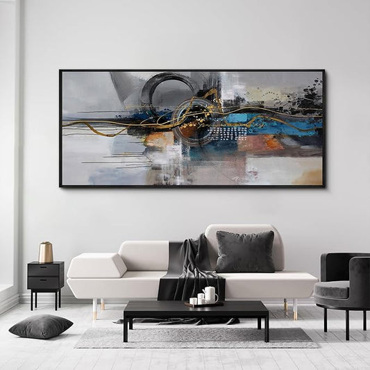 XLSJERST Oversized Wall Art for Living Room Abstract Wall Decor - City Abstract Pictures Extra Large Canvas Artwork for Bedroom Office Blue and Grey Wall Art