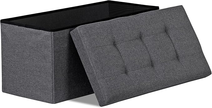 SUPER DEAL Storage Ottoman Bench, 30 Inches Folding Storage Chest Padded Seat Foot Rest Long Box for Living Room Bedroom Entryway, 660 lbs Capacity 15" x 30" x 15" Dark Grey