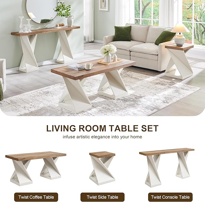 OKD Modern Entryway Table, 63" Twisted Console Table with Wood Pedestal, Farmhouse Sofa Table with Storage, Rustic Entry Table Tor Living Room, Entryway, Hallway, Antique White
