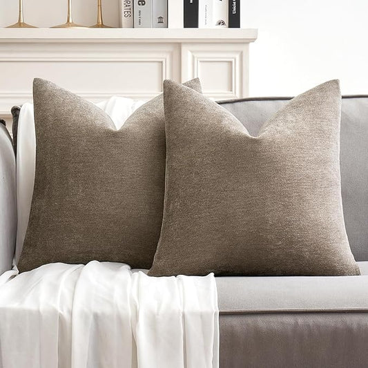 MIULEE Pack of 2 Light Brown Decorative Pillow Covers 20x20 Inch Soft Chenille Couch Throw Pillows Farmhouse Cushion Covers for Home Decor Sofa Bedroom Living Room