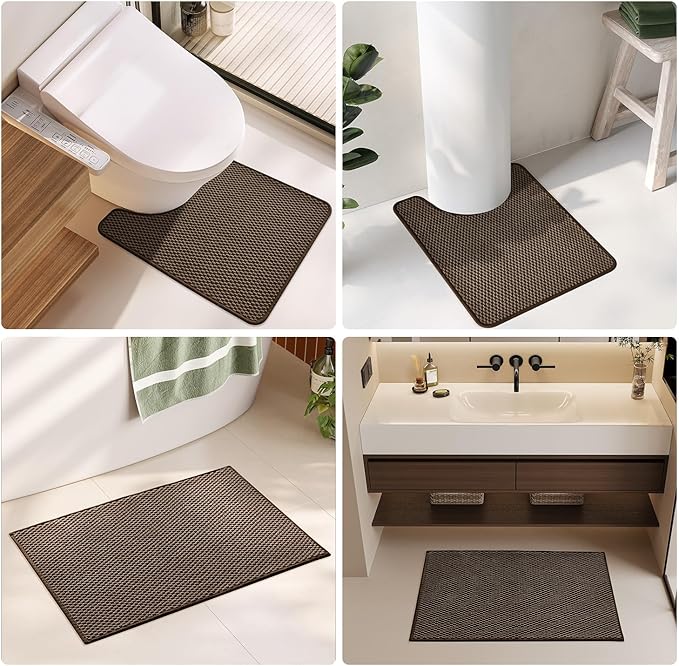 Bathroom Rugs Non Slip Washable, Super Absorbent Thin Bath Mat Small Quick Dry Low Pile Bathroom Rug, Brown 20"x30"