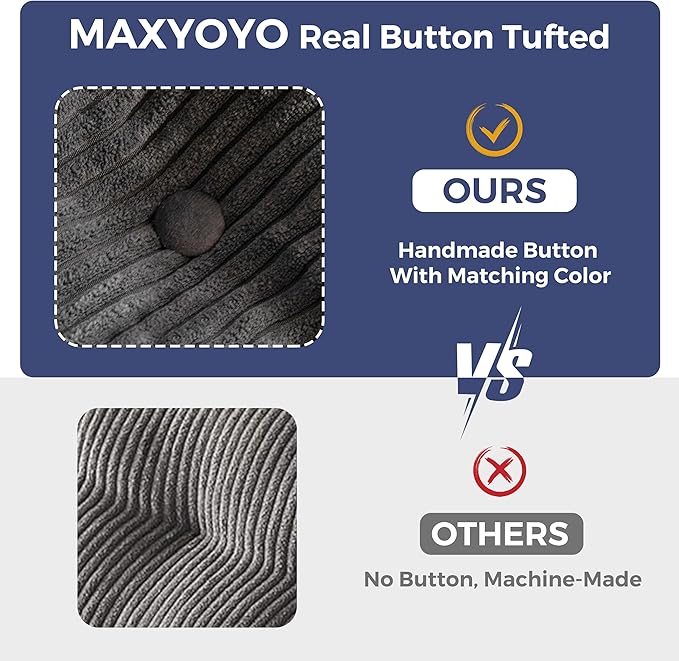 MAXYOYO Bean Bag Chair for Adults, Upholstered Floor Sofa with Armrests, Loveseat Boneless Couch with Tufted Cushion & Backrest, Sofa in A Box, Large Bean Bag Couch for Bedroom Living Room, Dark Grey