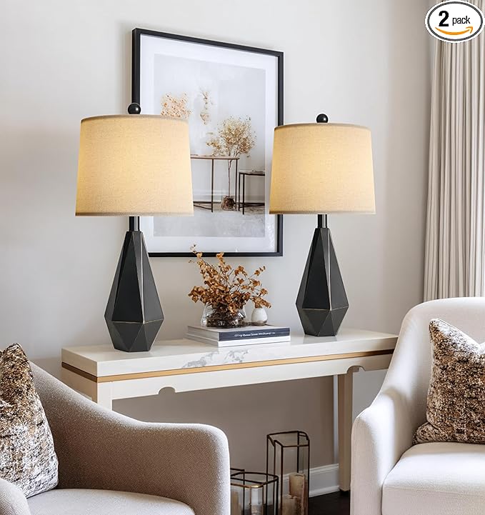 PoKat 23'' Farmhouse Table Lamps Set of 2, Black Bedside Lamps for Bedroom Night Stands, Modern Nightstand Lamps for Living Room, End Side Table, Black