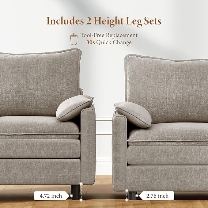 Vesgantti 74" Loveseat Sofa for Living Room, Comfy Cloud Couch Deep Seat Chenille Modern 2 Seater Small Sofa with Armrest Pillow, Easy Assembly for Small Spaces, Light Brown