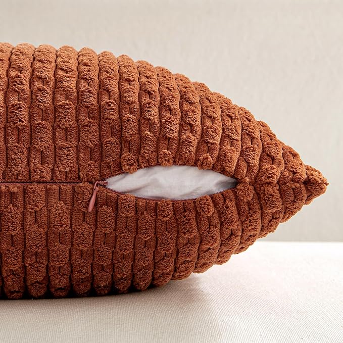 MIULEE Fall Rust Throw Pillow Covers Soft Corduroy Decorative Set of 2 Boho Striped Pillow Covers Pillowcases Farmhouse Home Decor for Couch Bed Sofa Living Room 18x18 Inch