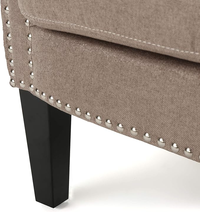 Christopher Knight Home Brice Vintage Scroll Arm Studded Fabric Club Chair, Light Coffee / Dark Brown, 31D x 29.5W x 31.5H in