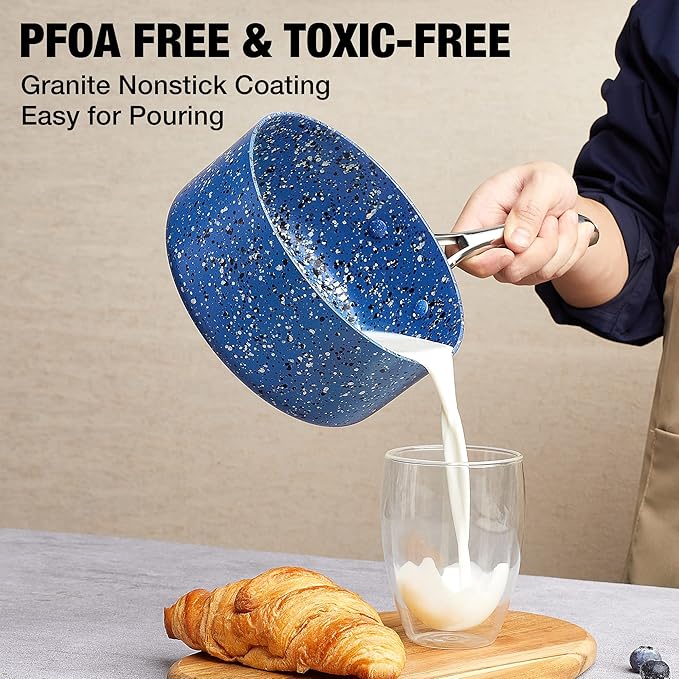 Kitchen Nonstick Saucepan Set - 1 Quart and 2 Quart Sauce Pan Set with Lid - Multipurpose Pots Set Use for Home Kitchen or Restaurant (Blue Granite)