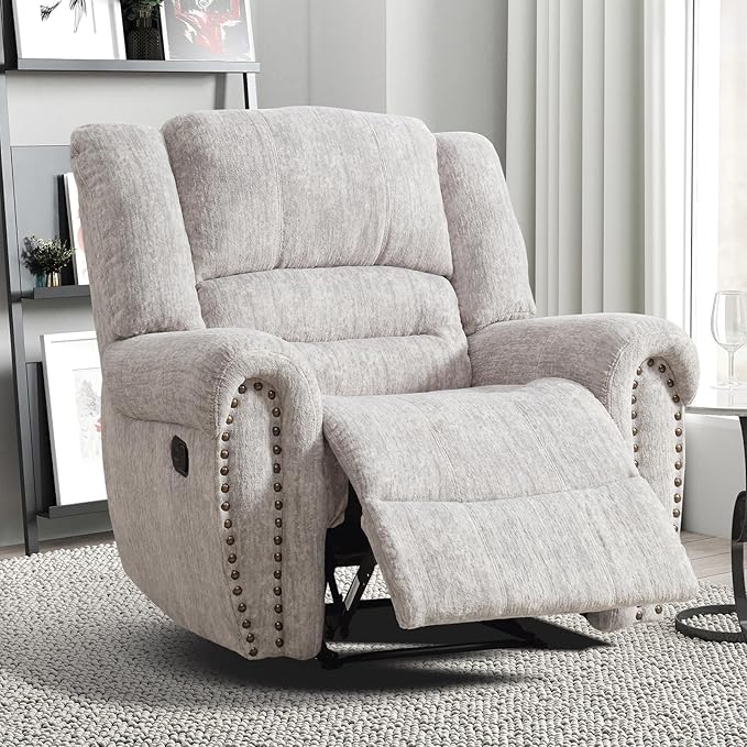 INZOY Recliner Chair, Heavy Duty Manual Reclining Sofa Single Lounge Sofa for Living Room, Home Theater Seating, White