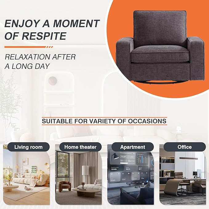 ABAKAN Chenille Sofa Swivel Chair for Living Room with Removable Backrest, Modern Accent Style Living Room Chair for Office/Library/Bedroom/Lounge,Dark Gray