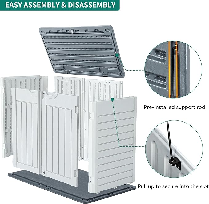 YITAHOME Outdoor Resin Storage Sheds, 39 in Height Lockable Waterproof Horizontal Shed w/o Shelf, Easy to Assemble Shed Storage for Garden Tools, Light Gray