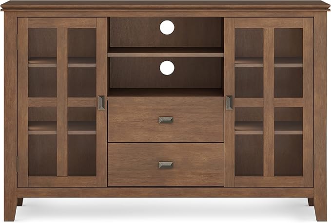 SIMPLIHOME Artisan SOLID WOOD 53 Inch Wide Contemporary TV Media Stand in Rustic Natural Aged Brown for TVs up to 60 Inches, For the Living Room and Entertainment Center