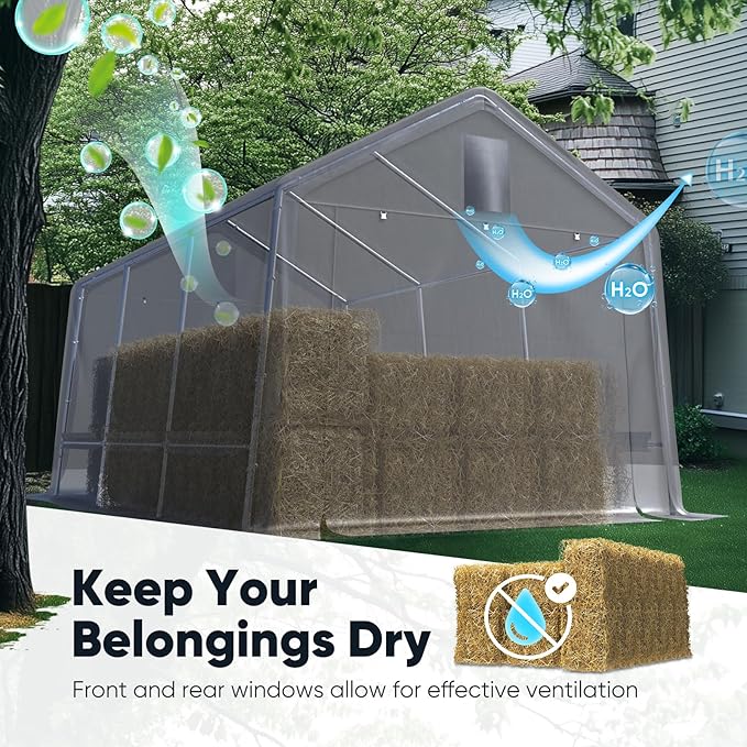 Quictent Heavy Duty 10x12FT Carport Shelter with Roll-Up Mesh Windows & Reinforced Frame, Portable Garage Canopy for Motorcycle Storage, Outdoor Equipment, Patio Furniture Cover - Silver Gray