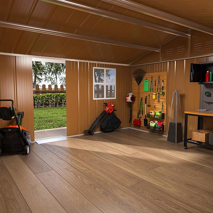 12x10 FT Outdoor Storage Shed, Metal Tool Storage with Updated Frame Structure, Vertical Outside Storage Building, Ventilation, Sloped Roof, Metal Garden Shed for Backyard, Lawn, Patio (12x10 FT)