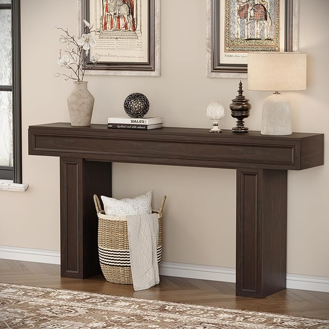 Rresyet 63 Inch Long Console Table, Sofa Table Behind Sofa, Wooden Entryway Table, Farmhouse Entryway Table for Entry, Hallway, Living Room (Cherry)