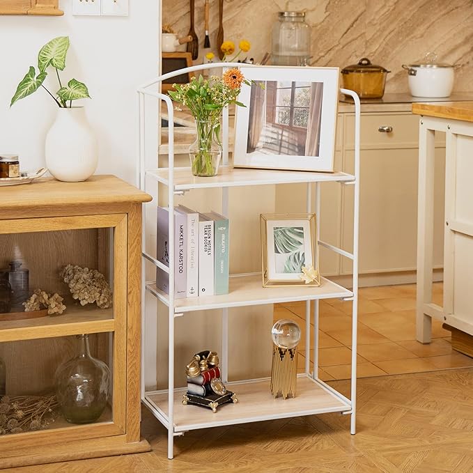 Crofy No Assembly Folding Bookshelf for Living Room, 3 Tier White Collapsible Book Shelf for Home Office, Portable Bookcase Storage Organizer