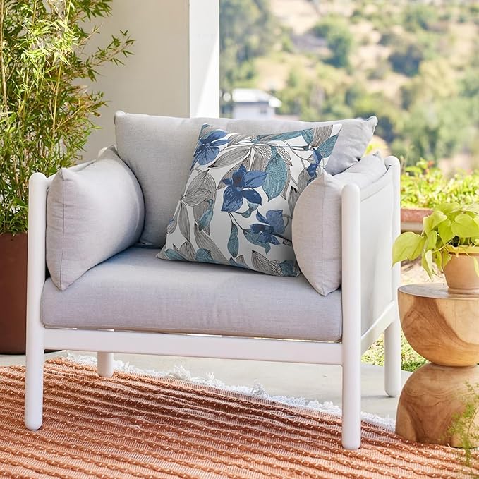 Outdoor Throw Pillows with Inners, All Weather Patio Pillows Set of 2, Square Pillows Decorative for Home Garden Furniture, 20x20 Inch, Clemens Blue