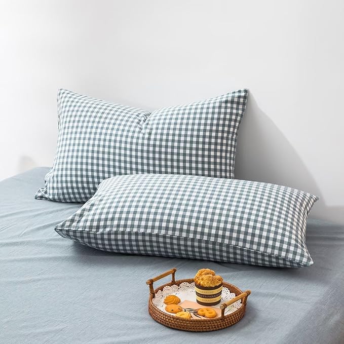 mixinni Blue Gingham Comforter Set Full, Plaid Comforter Set 3 Pieces 1 Blue Grid Comfoter with 2 Pillow Cases for All Seasons, Soft Fluffy Modern Grid Pattern Printed Bedding-Full Size