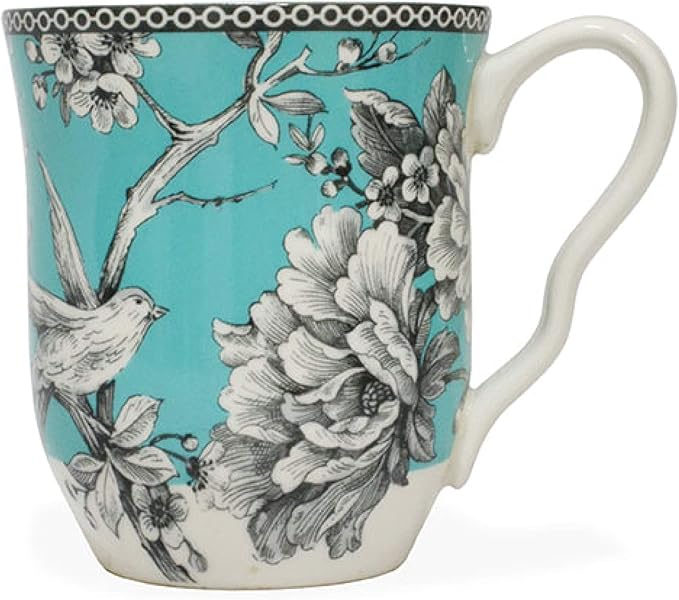 222 Fifth Adelaide 16-Piece Square Floral Dinnerware Set – Service for 4, Turquoise Porcelain Plate, Bowl & Mug Set, Chip Resistant, for Everyday Dining & Entertainment, Microwave & Dishwasher Safe