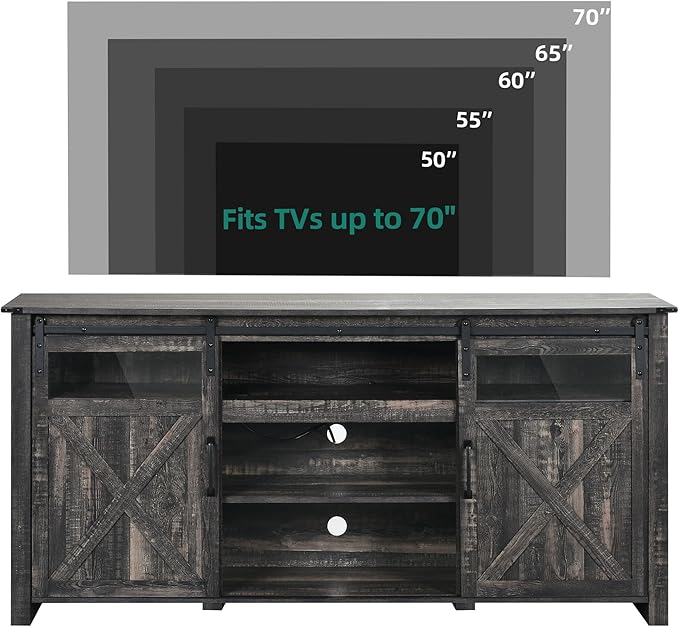 YITAHOME Farmhouse TV Stands for 75 Inch TV with Power Outlets, Entertainment Center with Sliding Barn Doors and Adjustable Shelves, TV Cabinet Media Console Table for Living Room, Dark Rustic Oak