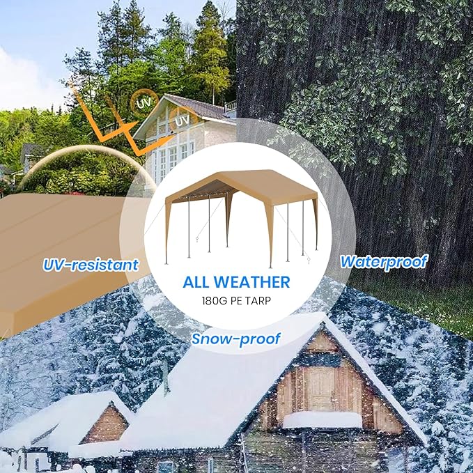 12x20 FT Heavy Duty Carport, Outdoor Portable Car Canopy Garage, Galvanized Steel Frame, UV-Resistant Waterproof PE Tarp Shelter for Vehicles, Boats, RVs, Driveway Carport, Yellow