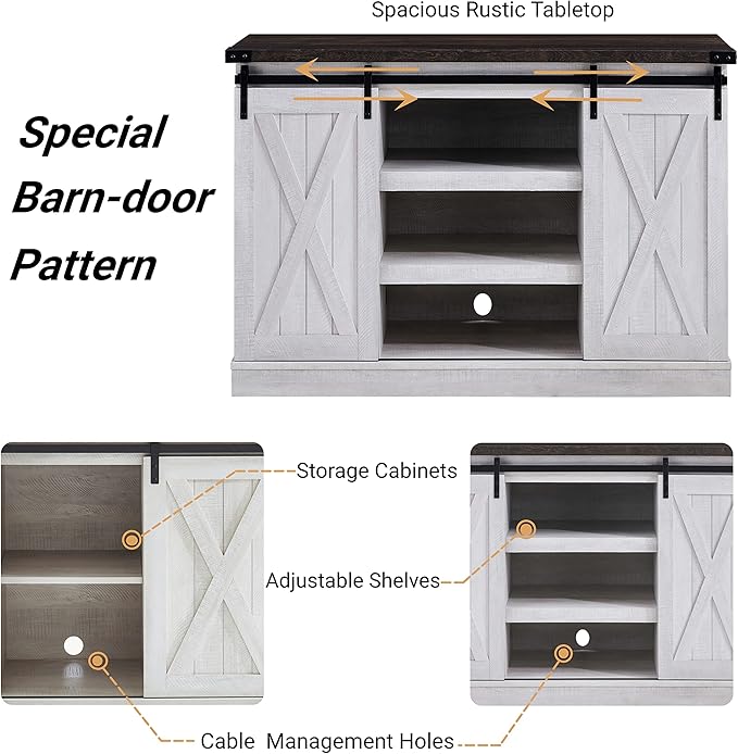 Farmhouse Sliding Barn Door TV Stand for TV up to 65 Inch Media Console Table Storage Cabinet Wood Entertainment Center Ranch Rustic Style Gray