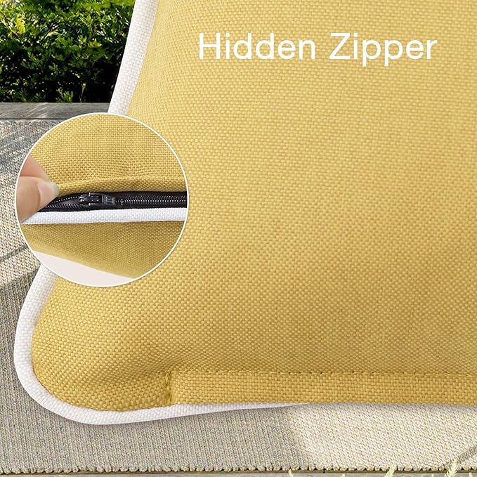 Decorative Outdoor Water Repellent Throw Pillows with Inserts, Set of 4, 18" x18" Pillows for Patio, Backyard, Bed, Couch, and Patio Furniture, Yellow