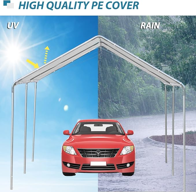 Outsunny 10'x20' Carport Heavy Duty Galvanized Car Canopy with Included Anchor Kit, 3 Reinforced Steel Cables, White