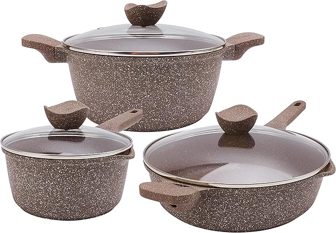 Country Kitchen Non-Stick Cast Aluminum Cookware Set - Durable Kitchen Cookware for Everyday Cooking, Chocolate Brown, 6 Pc.