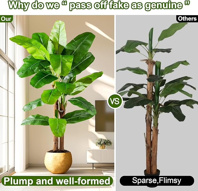 Tall Artificial Banana Tree Big Faux Tropical Bananas Trees Indoor Outdoor Realistic Floor Plant Large Fake Plants for House Home Living Room Office Front Porch Decor Outside Patio para decoracion