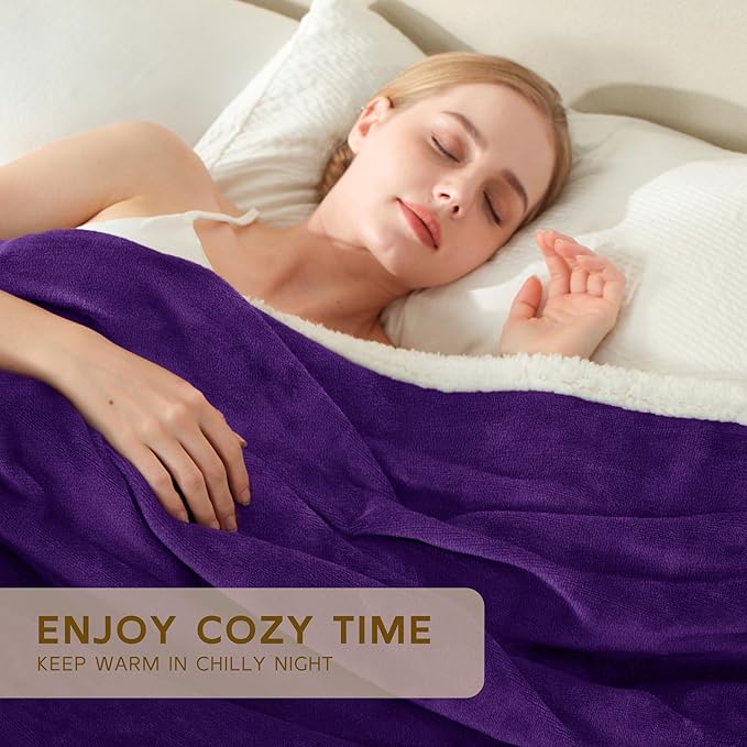 BEAUTEX Sherpa Fleece Throw Blankets, Soft Fluffy Flannel Plush Blanket and Throw, Fuzzy Cozy Purple Cuddle Blankets for Couch Bed Sofa Adults (50" x 60", Purple)