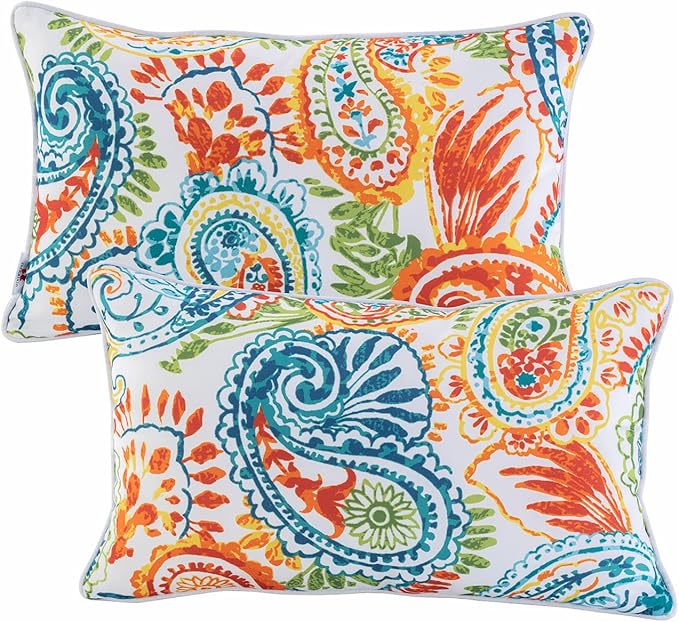 Outdoor Lumbar Pillows Waterproof Set of 2 Decorative Pillows with Inserts 12×20 Inch Outdoor Pillow for Patio Furniture (Paisley Print)