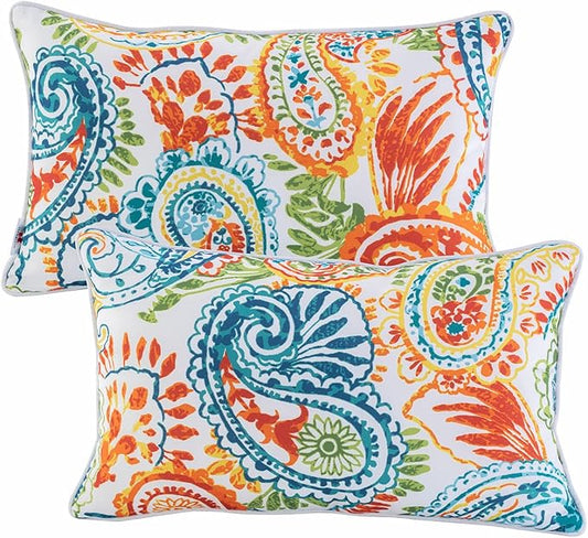 Outdoor Lumbar Pillows Waterproof Set of 2 Decorative Pillows with Inserts 12×20 Inch Outdoor Pillow for Patio Furniture (Paisley Print)