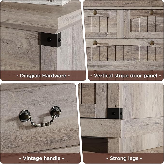 Maupvit Farmhouse 7 Drawer Dresser for Bedroom, 47" Tall Dresser Wood Chest of Drawers, Organizer Drawers for Bedroom, Living Room, Storage Room, Rustic Grey