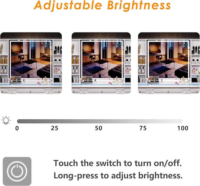 Vanity with Mirror and Light, Vanity with Glass Top and 9 Drawers, Dresser Set with Storage Bench, Adjustable Brightness Dresser (White, Glass Table-B)