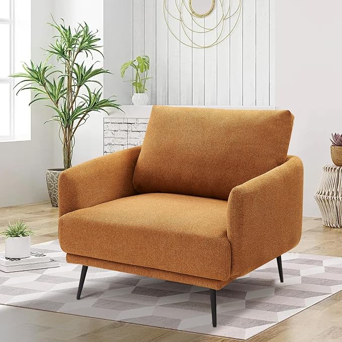 Oversized Accent Chair for Living Room Chairs Reading Arm Chair Comfy Modern Single Sofa Side Chairs with Metal Legs & Soft Cushion for Bedroom, Balcony,Waiting Room(Polyester, Caramel)