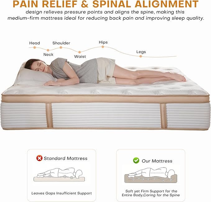 Queen Mattress,12 Inch Hybrid Mattress in a Box: Memory Foam & Pocket Springs for Pressure Relief, Motion Isolation, Medium Firm,CertiPUR-US Certified,Fiberglass Free, 365 Night Trial