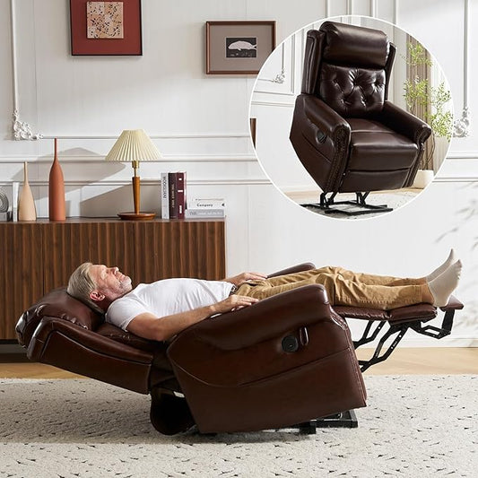 Power Lift Recliner Chair for Elderly with Adjustable Headrest,Electric Lift Chair with Massage and Heat, Lay Flat Recliner for Big and Tall,Brown
