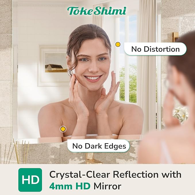 TokeShimi 72x36 Bathroom Mirror Frameless, Tempered 1" Beveled Edge Bathroom Mirrors for Over Sink, Shatterproof Rectangle Mirrored Wall Mounted for Living Room, Entryway, Restroom