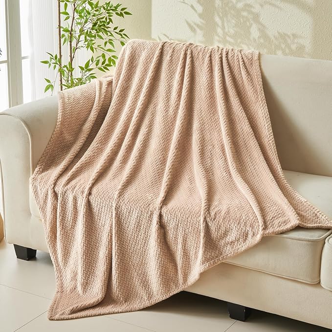NEWCOSPLAY Super Soft Twin Blanket Taupe Premium Silky Flannel Fleece Leaves Pattern Lightweight Bed Blanket All Season Use (Taupe, Twin(60"x80"))
