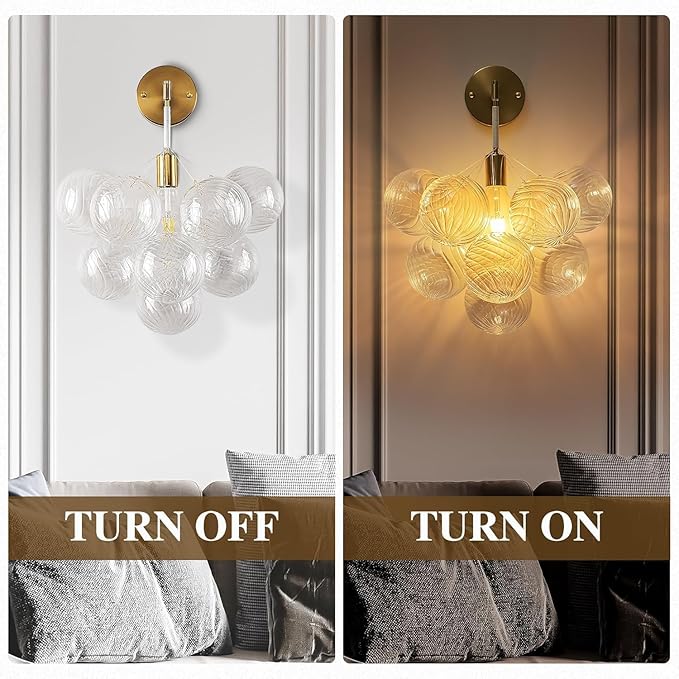 Bubble Wall Sconce, Hand Blown Wall Lights 15“ Dia Balls Shade Glass Lighting Wall Sconces, Clear Glass Wall Mounted Light Fixture for Living Room, Dining Room, Corridor, Bedroom