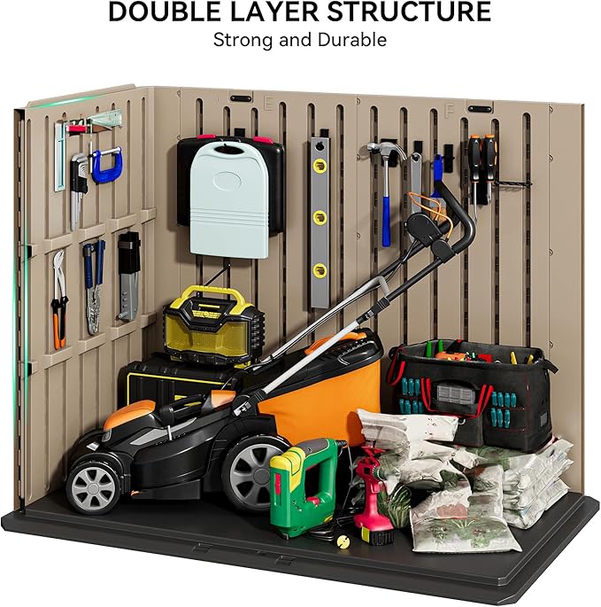 YITAHOME Outdoor Horizontal Storage Shed with X-Shaped Lockable Door, 35 Cu Ft Weatherproof Resin Tool Shed w/o Shelf, Ideal for Bike, Trash Cans, Garden Tools, Lawn Mowers, Brown