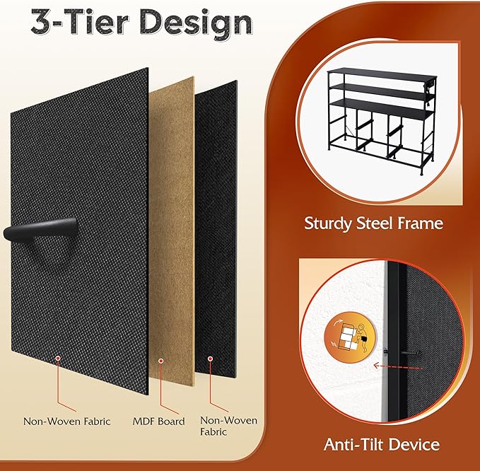 WLIVE Black TV Stand for 40, 45 inch TV, Entertainment Center with LED Lights & Charging Station, TV Media Console Table with 6 Fabric Drawers and Open Shelves for Living Room, Hallway, Wood Top