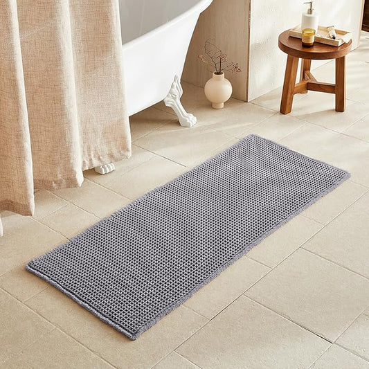 Waffle Runner Rug Bathroom, Long Boho Bathroom Rugs Non Slip Washable Super Absorbent Quick Dry Farmhouse Bath Decor, 60"x24" Grey