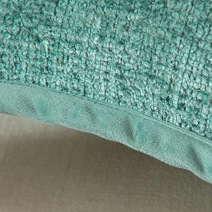 Yaertun Pack of 2 Chenille Textured Decorative Throw Pillow Covers Accent Solid Cushion Cover Soft Cozy Pillow Case with Velvet Back for Couch Sofa Bed Living Room 16x16 Inch Teal